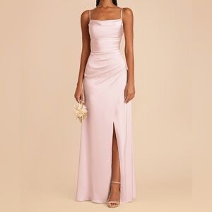 Elegant Pink Cowl Neck Maxi Dress with Front Slit